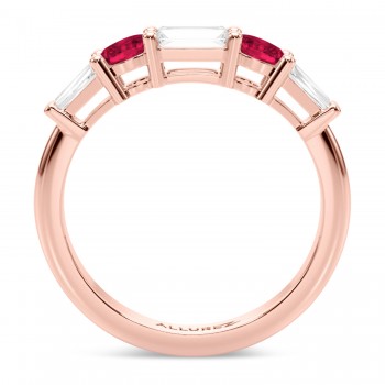 Baguette Lab Grown Diamond & Oval Ruby Wedding Ring Band 18K Rose Gold (0.85ct)
