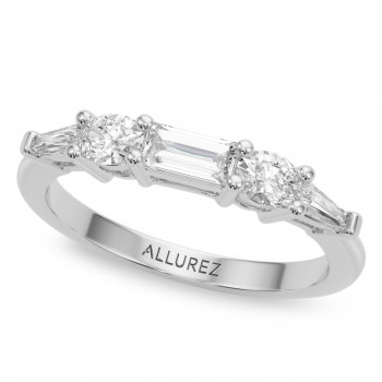 Baguette & Oval Moissanite Diamond Wedding Ring Band 18K White Gold (0.75ct)