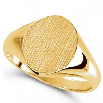 Men's Oval Shaped Signet Ring Engravable 14k Yellow Gold 10x8mm