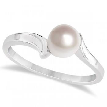 Solitaire Bypass Akoya Cultured Pearl Ring 14k White Gold (5.5mm)