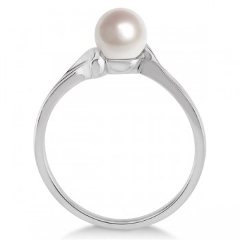 Solitaire Bypass Akoya Cultured Pearl Ring 14k White Gold (5.5mm)