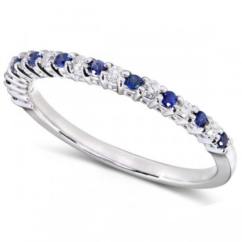 Round Diamond & Blue Sapphire Band in 14kt White Gold (0.25ct)