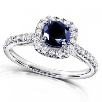 Sapphire and Cushion Diamond Halo Fashion Ring 14k White Gold (0.75ct)