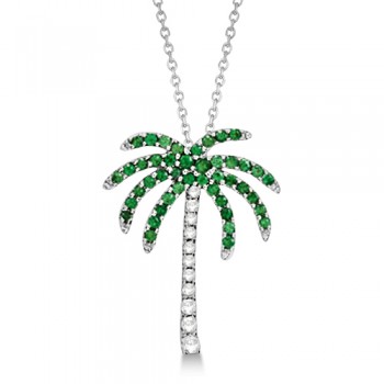 Tsavorite & Diamond Palm Tree Necklace 14k White Gold (0.30ct)