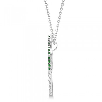 Tsavorite & Diamond Palm Tree Necklace 14k White Gold (0.30ct)