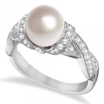 Freshwater Cultured Pearl & Diamond Ring 14k White Gold .25ctw (8mm)