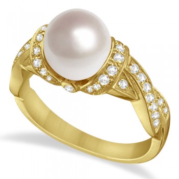 Freshwater Cultured Pearl & Diamond Ring 14k Yellow Gold .25ctw (8mm)