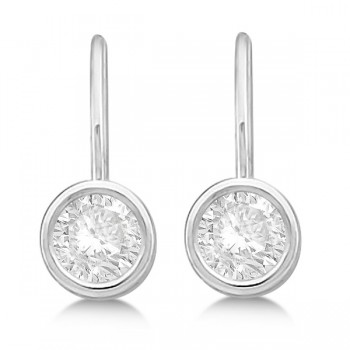 Moissanite Bezel Set Stud Earrings Leverbacks 14K White Gold 1.00ctw