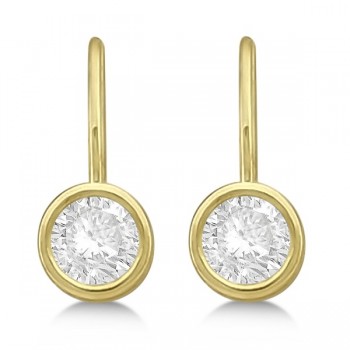 Moissanite Bezel Set Stud Earrings Leverbacks 14K Yellow Gold 1.00ctw