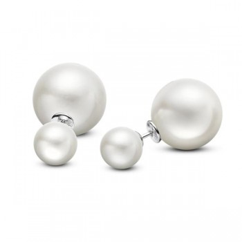 Round Freshwater Double Pearl Stud Earrings Sterling Silver (8-15mm)