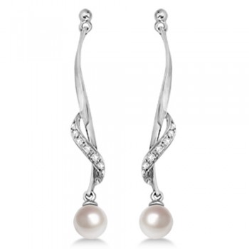 Freshwater Cultured Pearl & Diamond Drop Earrings .07ctw (6.50mm)