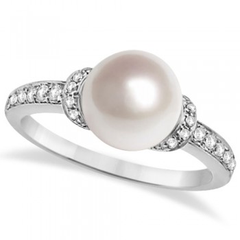 Solitaire Freshwater Cultured Pearl and Diamond Ring 0.16ctw (8mm)