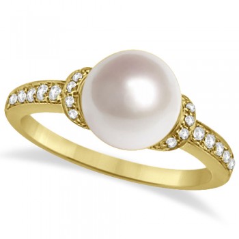 Solitaire Freshwater Cultured Pearl & Diamond Ring 14K Yellow Gold (8mm)