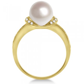 Solitaire Freshwater Cultured Pearl & Diamond Ring 14K Yellow Gold (8mm)