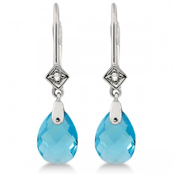 Dangle Diamond & Blue Topaz Briolette Earrings 14k White Gold (4.76ct)