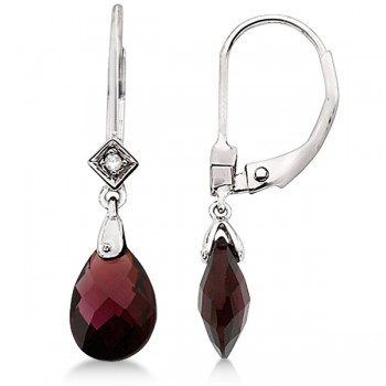 Dangle Diamond and Garnet Briolette Earrings 14k White Gold (5.02ct)