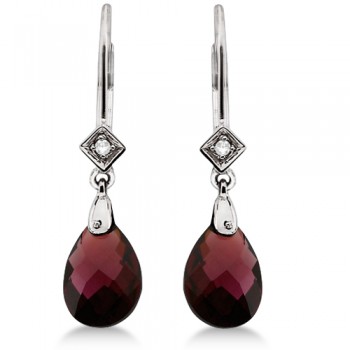 Dangle Diamond and Garnet Briolette Earrings 14k White Gold (5.02ct)