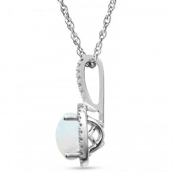 Lab Grown White Opal & Natural Diamond Pendant Necklace Sterling Silver (1.02ct)