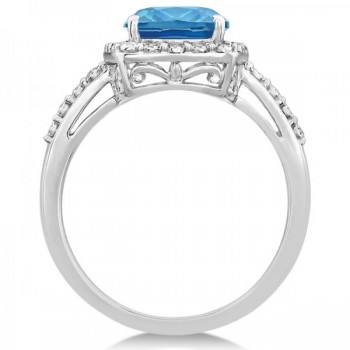 Diamond & Swiss Blue Topaz Halo Ring 14k White Gold (3.57ct)