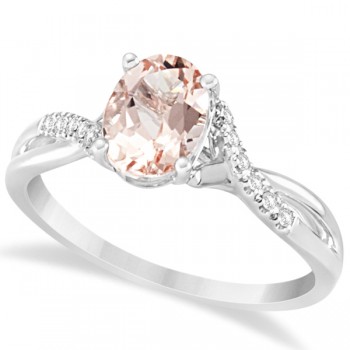 Oval Cut Morganite Engagement Ring with Diamonds 14k White Gold 1.34ct