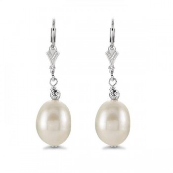 Cultured Freshwater Oval Shaped Pearl Drop Earrings Sterling Silver