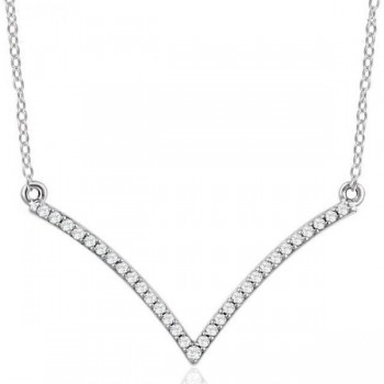 Diamond Chevron Pendant Necklace V-Shaped 14k White Gold (0.16ct)