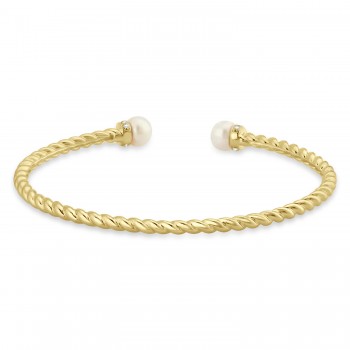 Diamond & Pearl Freshwater Cuff Bracelet 14k Yellow Gold (0.1ct)