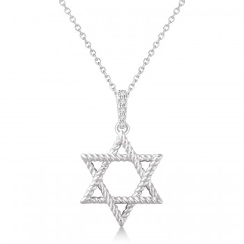 Natural Diamond Jewish Star of David Pendant Necklace 14K White Gold (0.025ct)