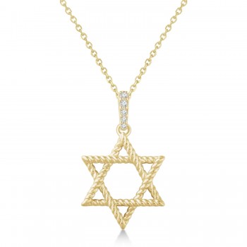 Natural Diamond Jewish Star of David Pendant Necklace 14K Yellow Gold (0.025ct)