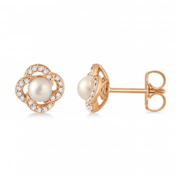 Diamond Accent Halo Cultured Freshwater Pearl Earrings 14k Rose Gold (0.15ct)