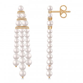 Diamond Accented Cultured Freshwater Pearl Dangle Earrings 14k Rose Gold (0.26ct)