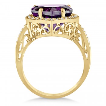 Heart Shaped Amethyst & Diamond Ring Halo 14K Yellow Gold 5.41ct