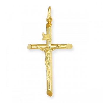 Beveled Crucifix Cross Pendant Necklace in 14k Yellow Gold