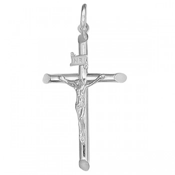 Beveled Crucifix Cross Pendant Necklace in 14k White Gold
