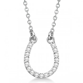 Diamond Horseshoe Pendant Necklace 14k White Gold 0.10ct