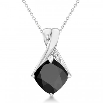 Diamond and Cushion Black Onyx Pendant Necklace 14k White Gold (1.36ct)