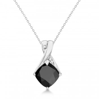 Diamond and Cushion Black Onyx Pendant Necklace 14k White Gold (1.36ct)