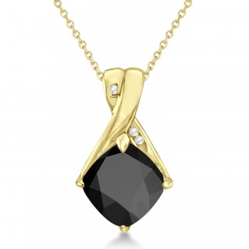 Diamond and Cushion Black Onyx Pendant Necklace 14k Yellow Gold (1.36ct)