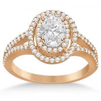 Double Halo Diamond Engagement Ring 14K Rose Gold 1.34ctw