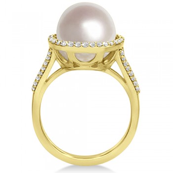 South Sea Cultured Pearl and Diamond Halo Ring 14k Yellow Gold (11mm)