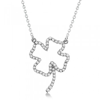 Four Leaf Clover Shaped Diamond Necklace 14K White Gold 0.33ctw