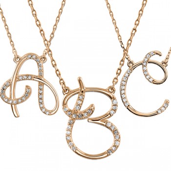 Personalized Diamond Cursive Initial Pendant Necklace 14k Rose Gold