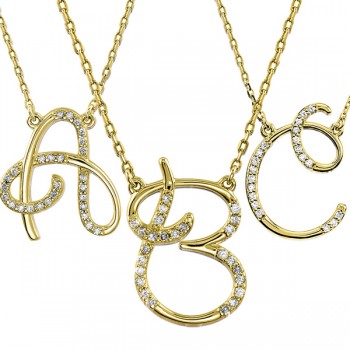 Personalized Diamond Cursive Initial Pendant Necklace 14k Yellow Gold
