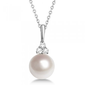 AAA Quality Freshwater Pearl & Diamond Necklace 14K White Gold (7.5-8mm)