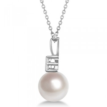 AAA Quality Freshwater Pearl & Diamond Necklace 14K White Gold (7.5-8mm)