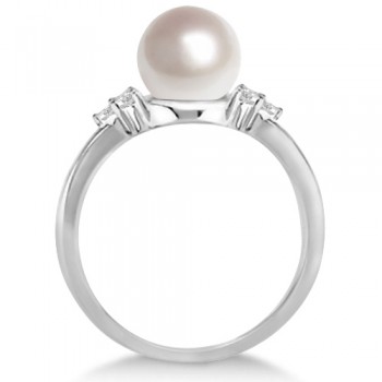 Freshwater Cultured Pearl & Diamond Accented Ring 14K W. Gold (7-8mm)