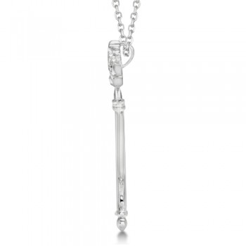 Diamond Crown Key Pendant Necklace Sterling Silver (0.12ct)