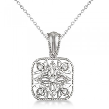 Antique Square Diamond Pendant Necklace Sterling Silver (0.05ct)