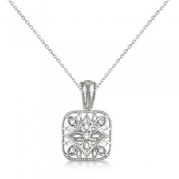 Antique Square Diamond Pendant Necklace Sterling Silver (0.05ct)