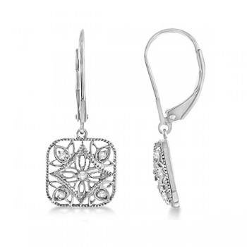 Antique Square Diamond Drop Earrings in 14k White Gold (0.10ct)